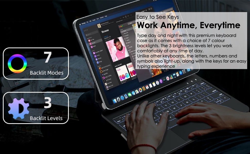 Laptop screen displaying dark-themed software interface with color wheel and settings panel, showing workspace environment.